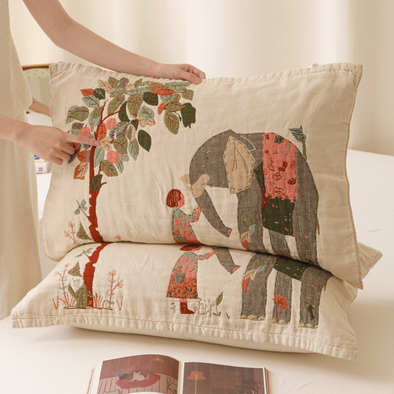 Двойка калъфи за възглавници - дебела чиста памучна марля, попива пота, антихлъзгаща се, за всички сезони, жакардова тъкан