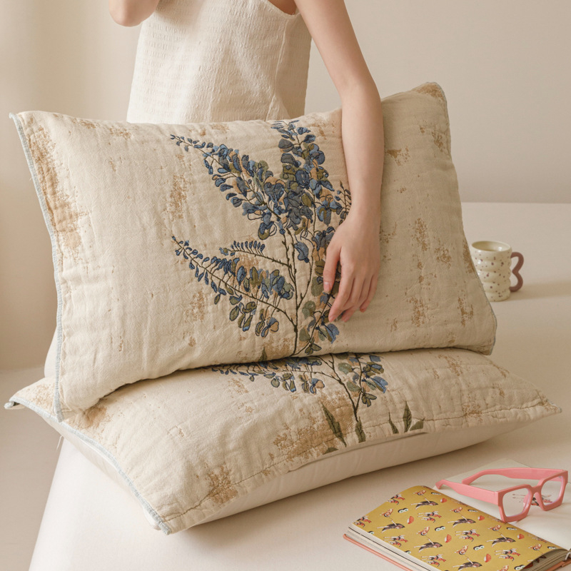 Двойка калъфи за възглавници - дебела чиста памучна марля, попива пота, антихлъзгаща се, за всички сезони, жакардова тъкан