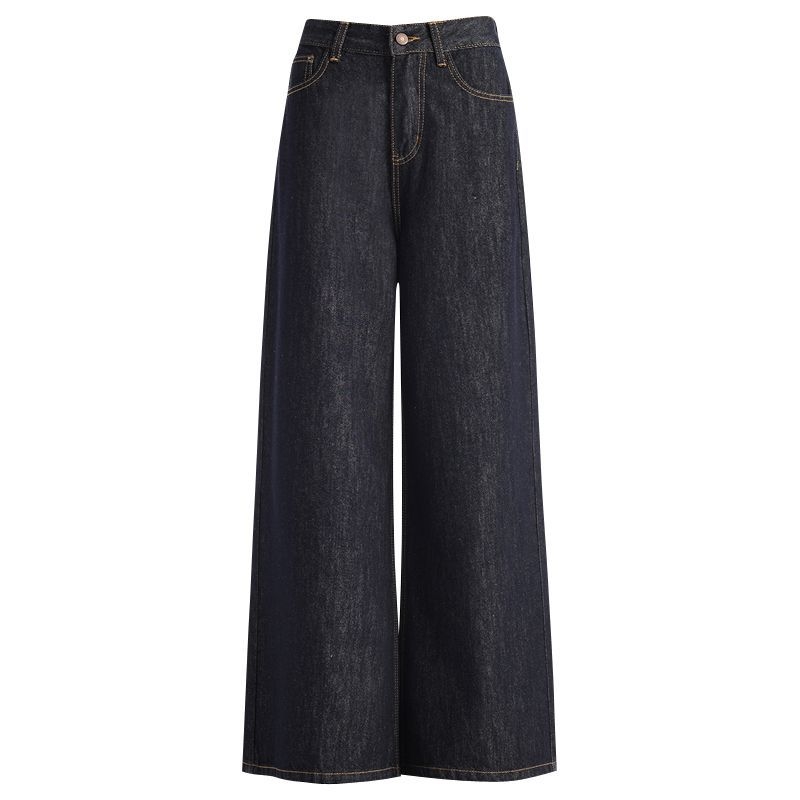 Дънкови панталони с висока талия, широки крачоли, дълги до пода, микроеластични