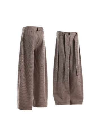 Мъжки панталони с каре в американски ретро стил, прав силует, с колан, цип и плисове, полиестер 98% / спандекс 2%