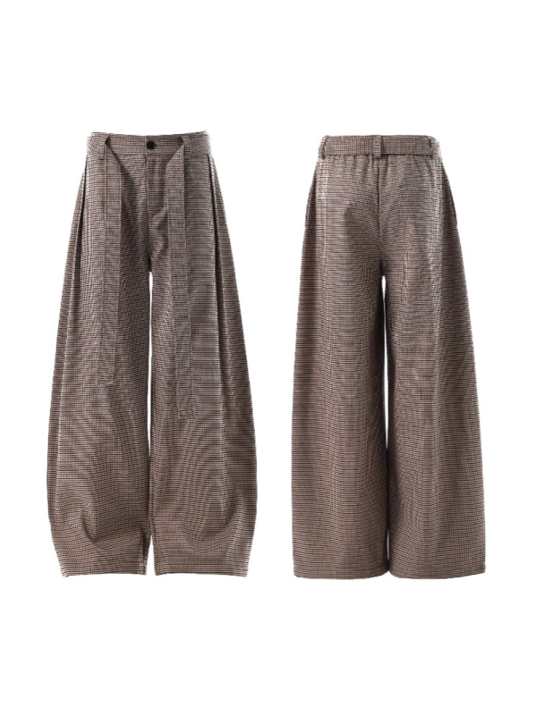 Мъжки панталони с каре в американски ретро стил, прав силует, с колан, цип и плисове, полиестер 98% / спандекс 2%