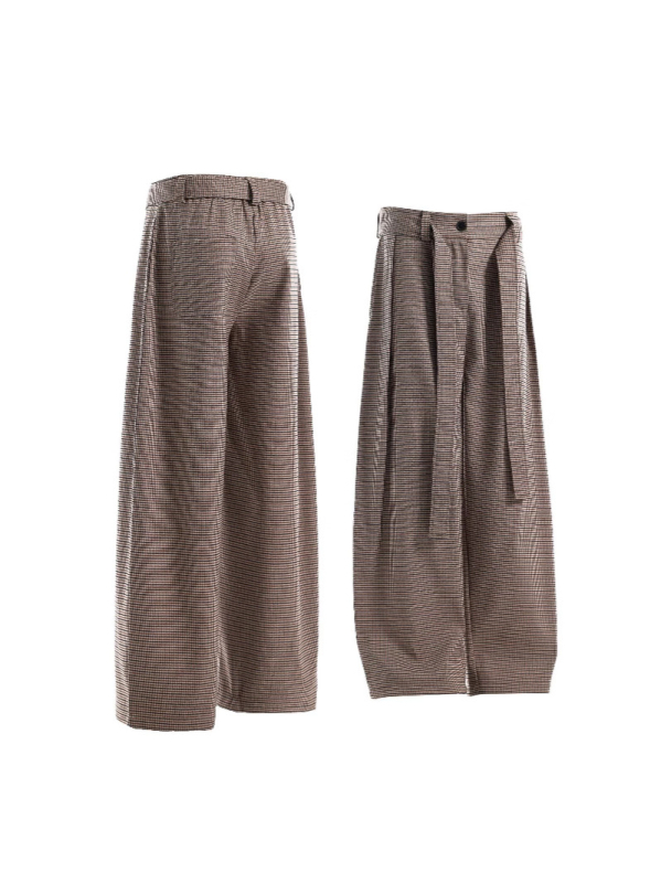 Мъжки панталони с каре в американски ретро стил, прав силует, с колан, цип и плисове, полиестер 98% / спандекс 2%