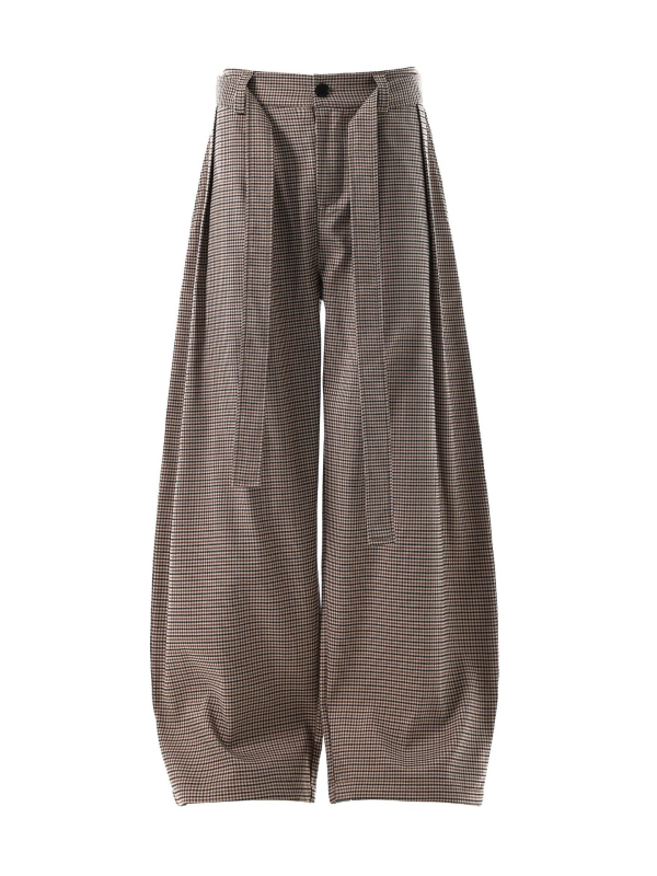 Мъжки панталони с каре в американски ретро стил, прав силует, с колан, цип и плисове, полиестер 98% / спандекс 2%