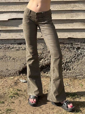 Дамски панталони Corduroy, нисък талия, 95% полиестер, микроеластичност, уличен хипстър стил, ежедневни панталони