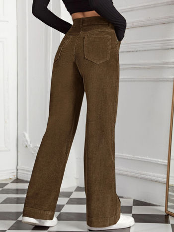 Sen yi Corduroy mid-waist straight-leg casual pants за жени, елегантни офис панталони, лято 2025