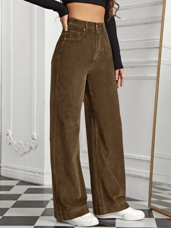 Sen yi Corduroy mid-waist straight-leg casual pants за жени, елегантни офис панталони, лято 2025