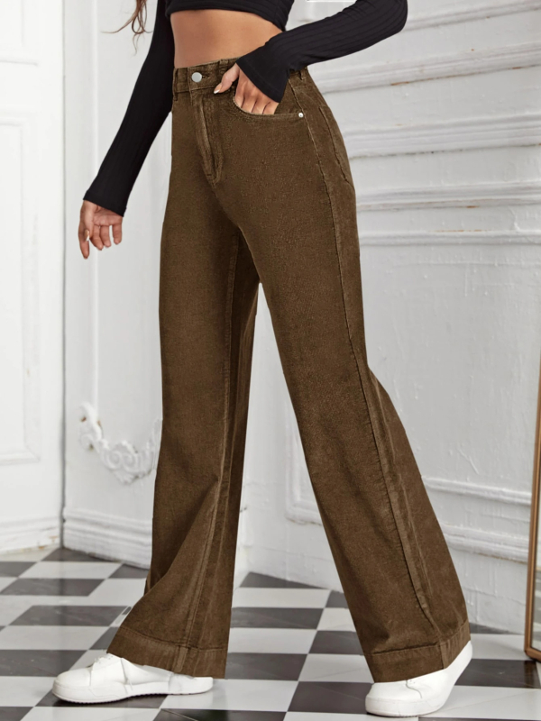 Sen yi Corduroy mid-waist straight-leg casual pants за жени, елегантни офис панталони, лято 2025