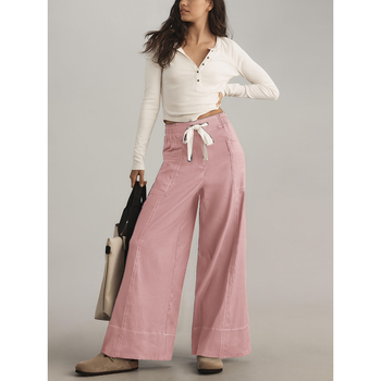 Дамски широки панталони с еластична талия, подплатени с полар, LYCRA и полиехиленово влакно, дълги, удобни и елегантни