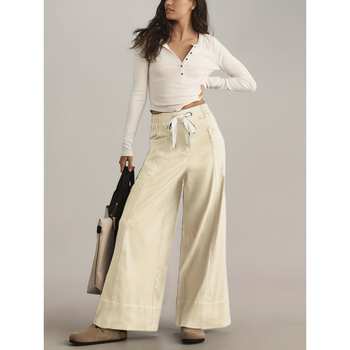 Дамски широки панталони с еластична талия, подплатени с полар, LYCRA и полиехиленово влакно, дълги, удобни и елегантни