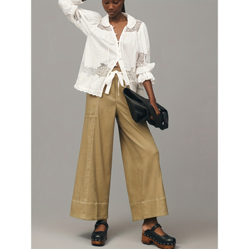 Дамски широки панталони с еластична талия, подплатени с полар, LYCRA и полиехиленово влакно, дълги, удобни и елегантни