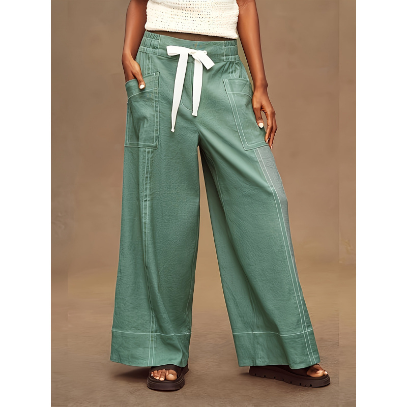 Дамски широки панталони с еластична талия, подплатени с полар, LYCRA и полиехиленово влакно, дълги, удобни и елегантни