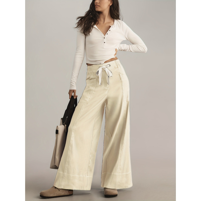 Дамски широки панталони с еластична талия, подплатени с полар, LYCRA и полиехиленово влакно, дълги, удобни и елегантни