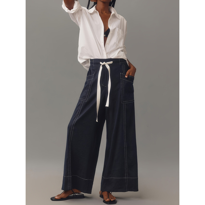 Дамски широки панталони с еластична талия, подплатени с полар, LYCRA и полиехиленово влакно, дълги, удобни и елегантни