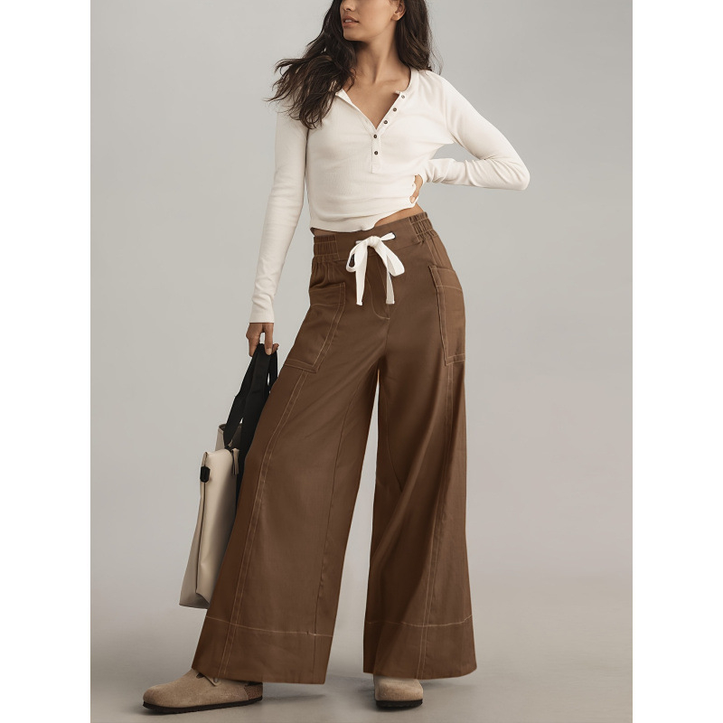 Дамски широки панталони с еластична талия, подплатени с полар, LYCRA и полиехиленово влакно, дълги, удобни и елегантни