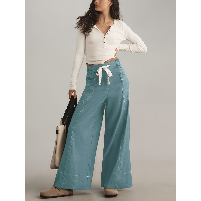 Дамски широки панталони с еластична талия, подплатени с полар, LYCRA и полиехиленово влакно, дълги, удобни и елегантни