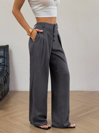 Ежедневни панталони с широки крачоли, средна талия, полиестер 95%+, без гладене, нормална дебелина, японско-корейски свободен стил.