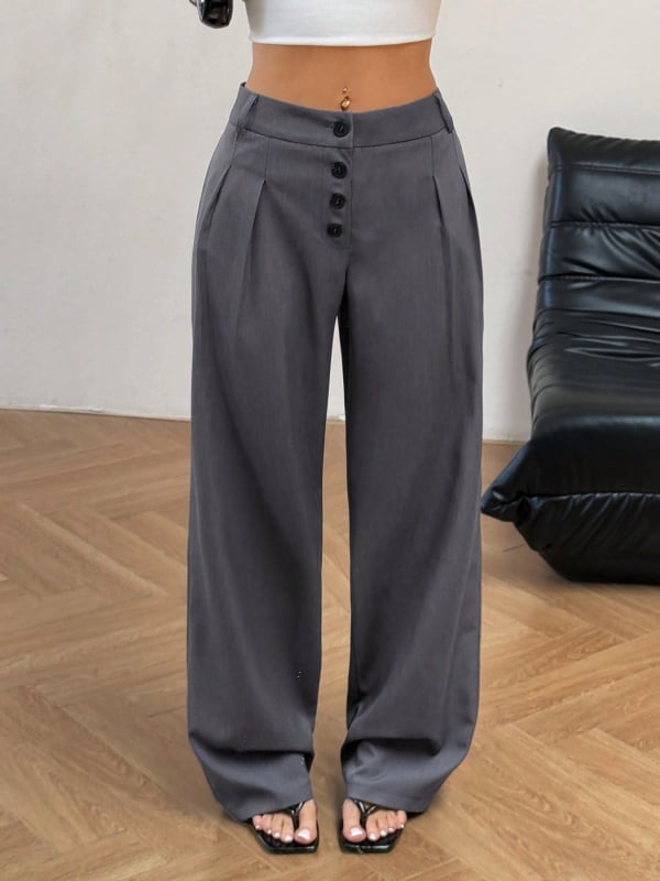Ежедневни панталони с широки крачоли, средна талия, полиестер 95%+, без гладене, нормална дебелина, японско-корейски свободен стил.