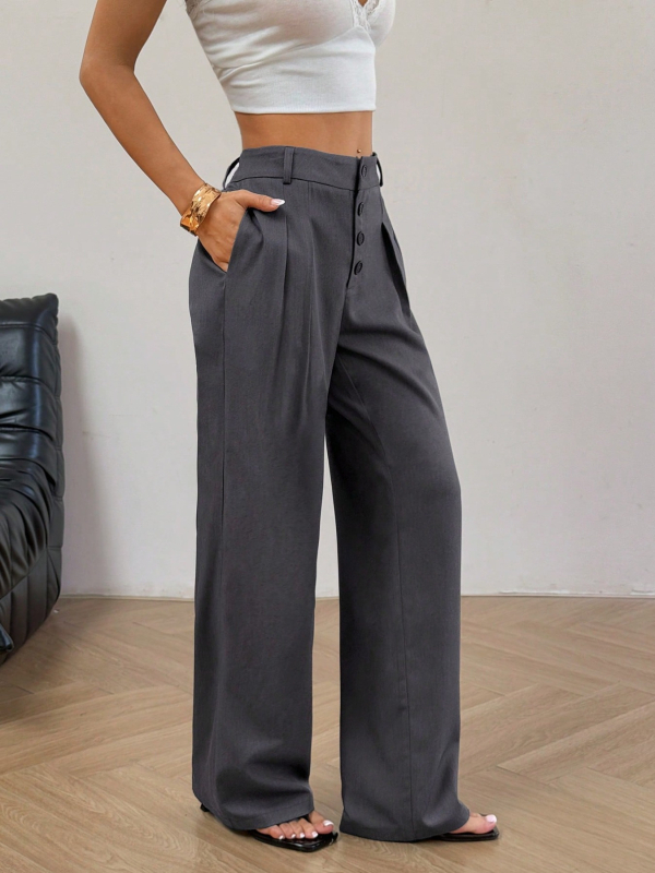 Ежедневни панталони с широки крачоли, средна талия, полиестер 95%+, без гладене, нормална дебелина, японско-корейски свободен стил.