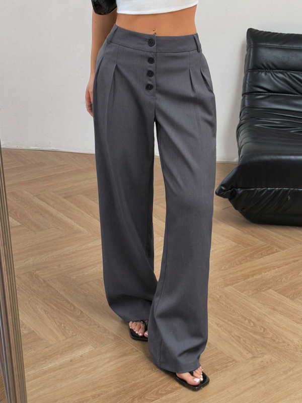 Ежедневни панталони с широки крачоли, средна талия, полиестер 95%+, без гладене, нормална дебелина, японско-корейски свободен стил.