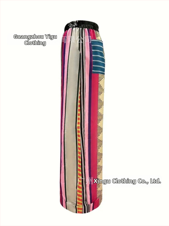 Naiste sirged püksid, pikkade jalgadega, kõrge vöökoht, triibuline trükk, polüester-elastaani segu, keskmine paksus, linnaliku stiil