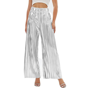 Дамски плисирани панталони с широки крачоли, висока талия, полиестер 95%+, микроеластичност, лято 2024