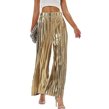 Дамски плисирани панталони с широки крачоли, висока талия, полиестер 95%+, микроеластичност, лято 2024