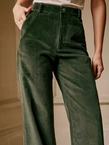 Naiste kõrge vööst laiad püksid corduroy materjalist, 95% polüester, tavaline paksus