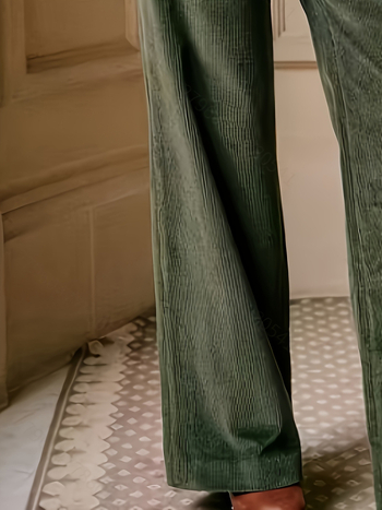 Naiste kõrge vööst laiad püksid corduroy materjalist, 95% polüester, tavaline paksus