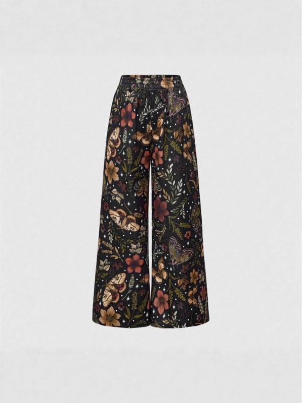 Женски широки панталони с принт, висок талия, свободна кройка, полиестер 95%+, еластан, лято 2025