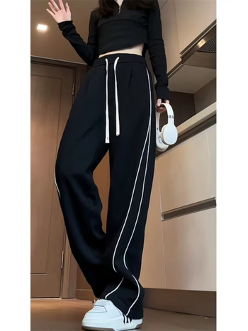 Мъжки спортни панталони на райета, свободен крой, средна талия, връзка за затваряне, полиестер 95%+, за есента