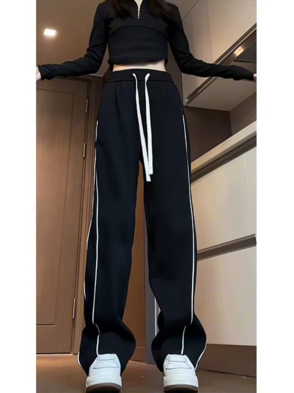 Мъжки спортни панталони на райета, свободен крой, средна талия, връзка за затваряне, полиестер 95%+, за есента