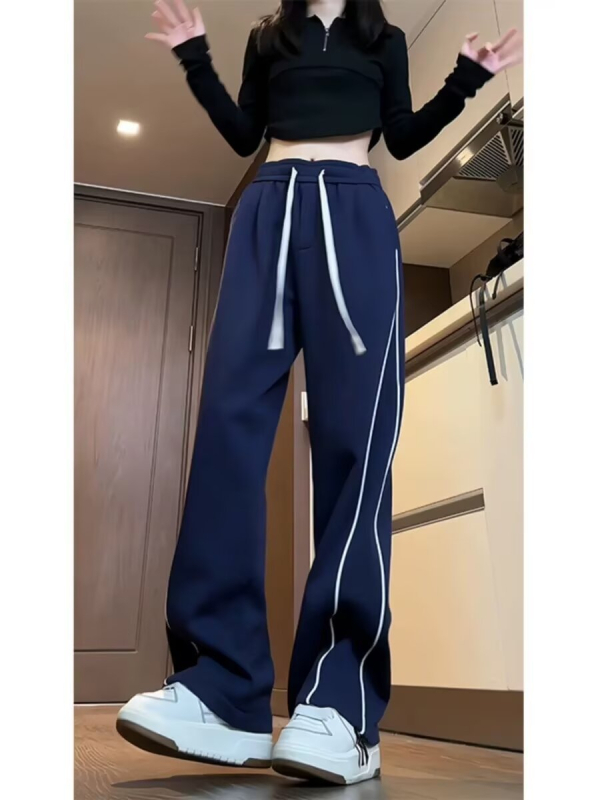 Мъжки спортни панталони на райета, свободен крой, средна талия, връзка за затваряне, полиестер 95%+, за есента