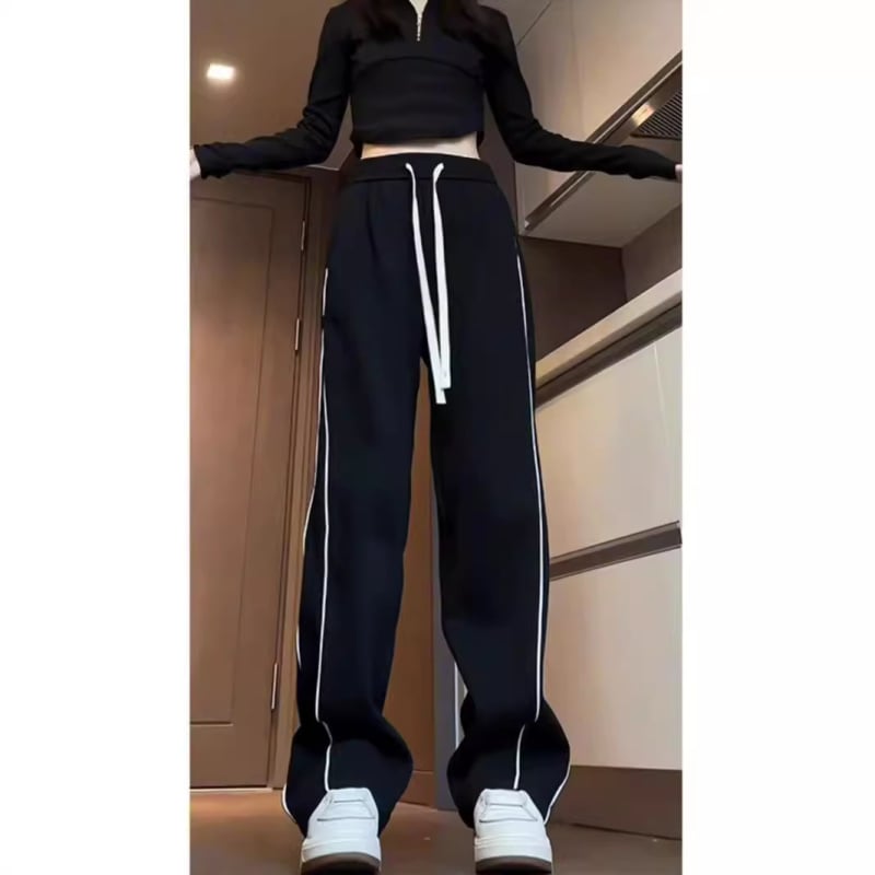 Мъжки спортни панталони на райета, свободен крой, средна талия, връзка за затваряне, полиестер 95%+, за есента