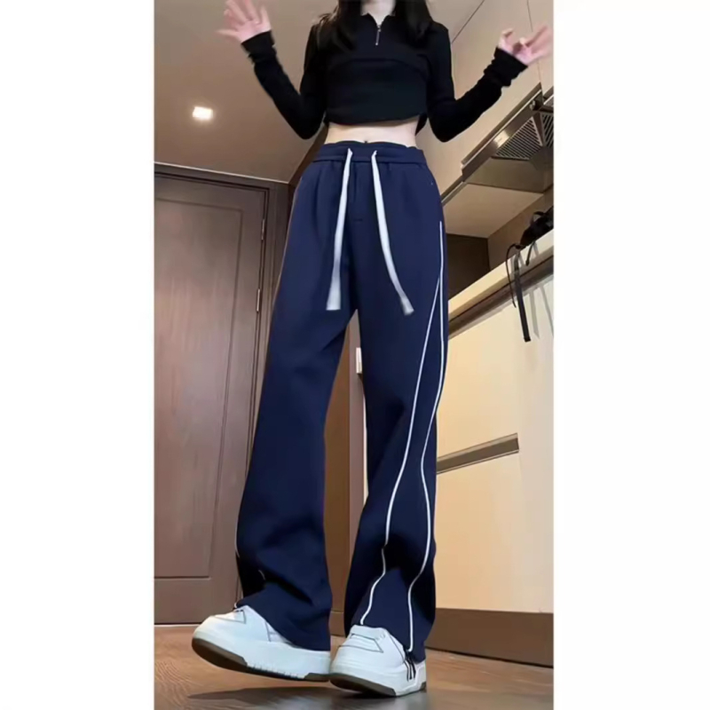 Мъжки спортни панталони на райета, свободен крой, средна талия, връзка за затваряне, полиестер 95%+, за есента