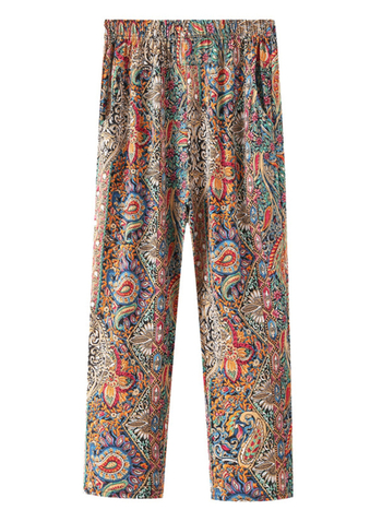 Ice-Silk χαλαρά cropped παντελόνια με ψηλή μέση, πολυεστερικό ύφασμα πάνω από 95%, για ηλικιωμένες