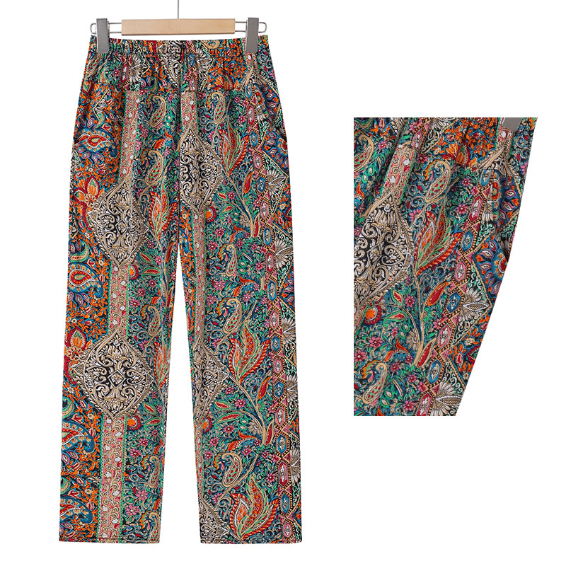 Ice-Silk χαλαρά cropped παντελόνια με ψηλή μέση, πολυεστερικό ύφασμα πάνω από 95%, για ηλικιωμένες