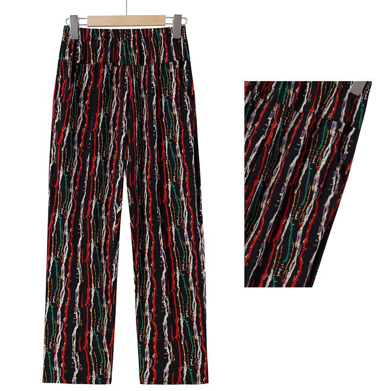 Ice-Silk χαλαρά cropped παντελόνια με ψηλή μέση, πολυεστερικό ύφασμα πάνω από 95%, για ηλικιωμένες