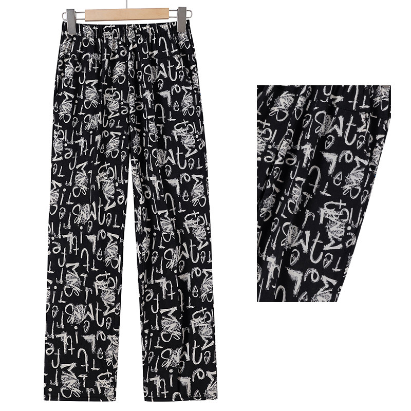 Ice-Silk χαλαρά cropped παντελόνια με ψηλή μέση, πολυεστερικό ύφασμα πάνω από 95%, για ηλικιωμένες