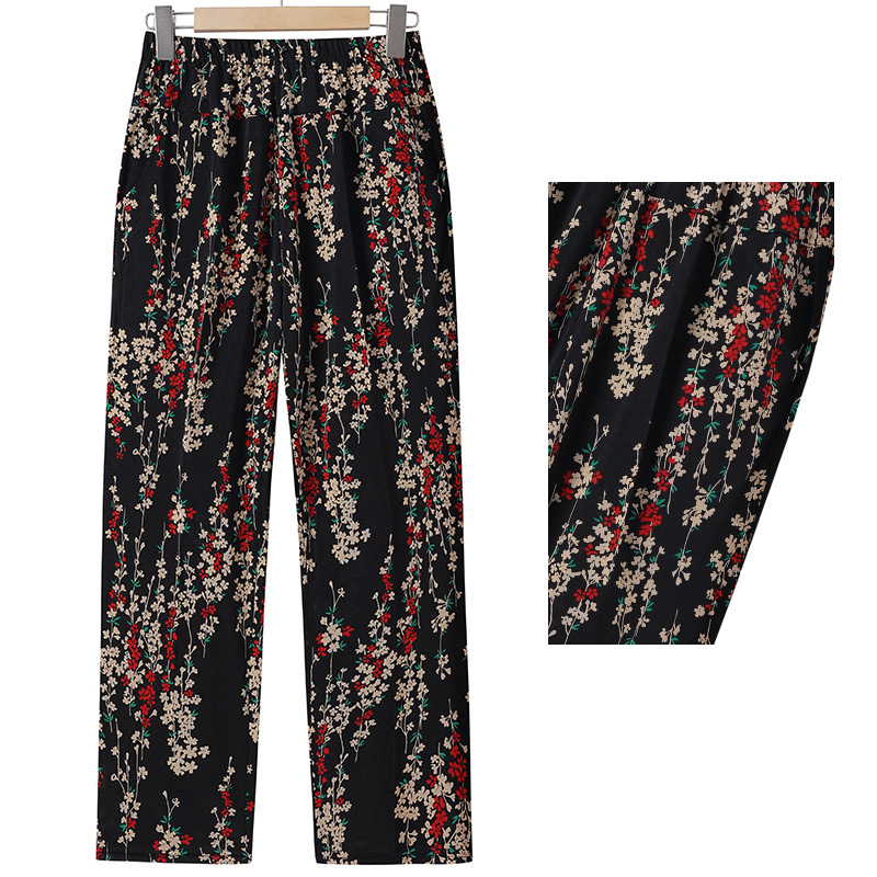 Ice-Silk χαλαρά cropped παντελόνια με ψηλή μέση, πολυεστερικό ύφασμα πάνω από 95%, για ηλικιωμένες