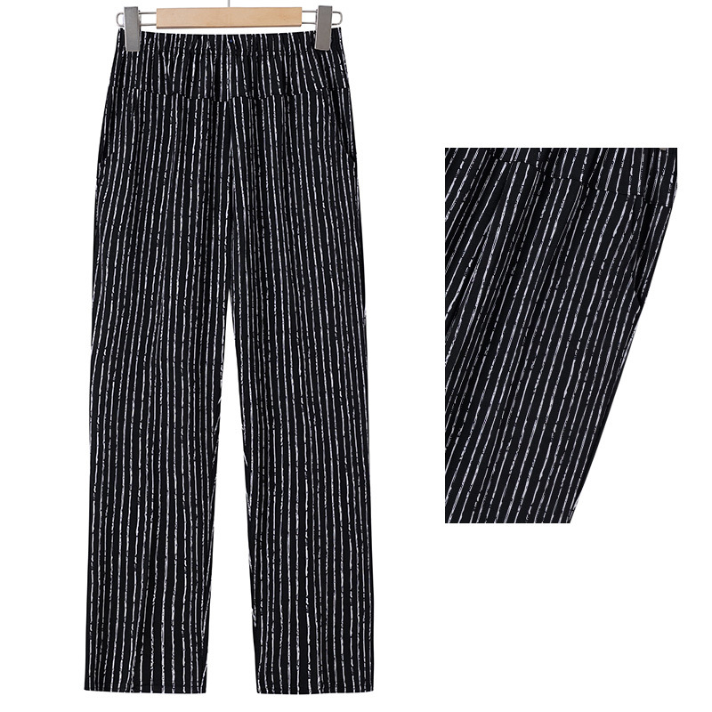 Ice-Silk χαλαρά cropped παντελόνια με ψηλή μέση, πολυεστερικό ύφασμα πάνω από 95%, για ηλικιωμένες