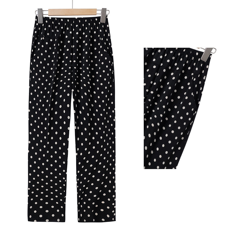 Ice-Silk χαλαρά cropped παντελόνια με ψηλή μέση, πολυεστερικό ύφασμα πάνω από 95%, για ηλικιωμένες