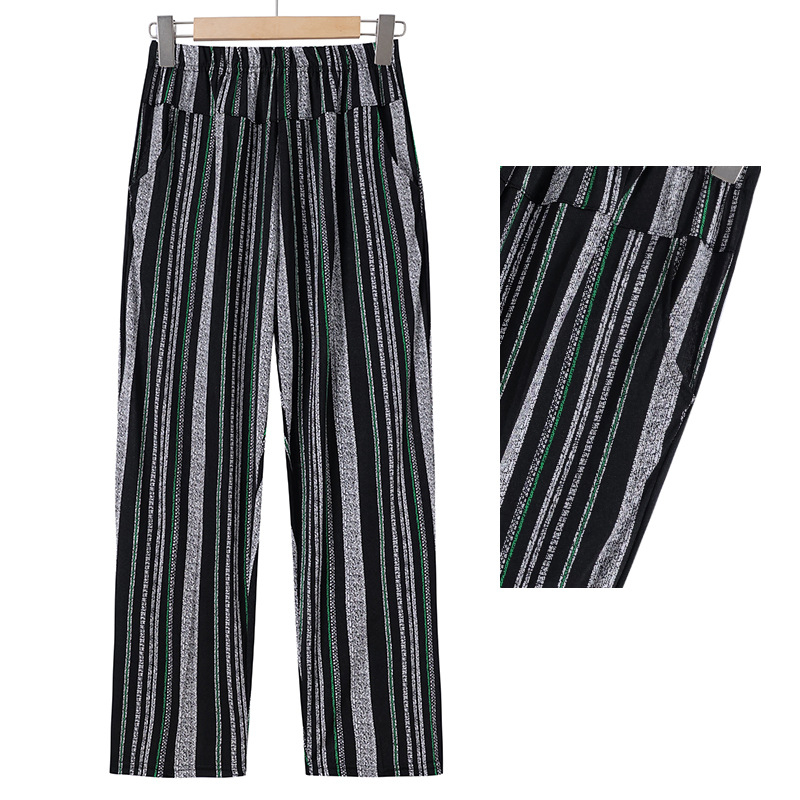 Ice-Silk χαλαρά cropped παντελόνια με ψηλή μέση, πολυεστερικό ύφασμα πάνω από 95%, για ηλικιωμένες