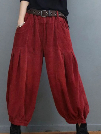 Corduroy панталони хамер, полиестер 95%+, релаксиран силует, носталгичен стил, есен 2025