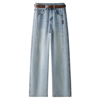 Дамски дънки с висока талия и широки крачоли, пролет 2025, микроеластични, с джобове