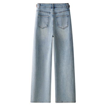 Дамски дънки с висока талия и широки крачоли, пролет 2025, микроеластични, с джобове