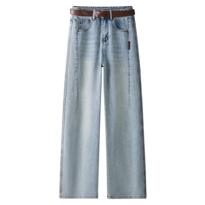 Дамски дънки с висока талия и широки крачоли, пролет 2025, микроеластични, с джобове