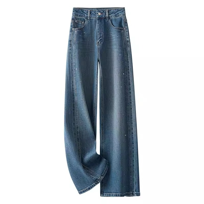 Дамски дънки с широки крачоли, висока талия, памук–вискоза смес, пролет 2025, японско–корейски стил