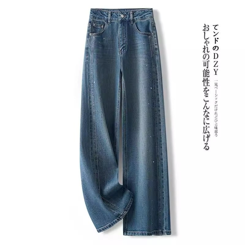 Дамски дънки с широки крачоли, висока талия, памук–вискоза смес, пролет 2025, японско–корейски стил