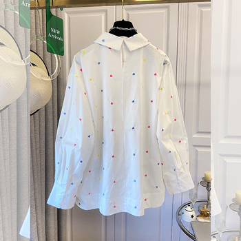 Блуза с дълги ръкави в стил кардиган, бродирано сърце, 95% памук, свободна кройка