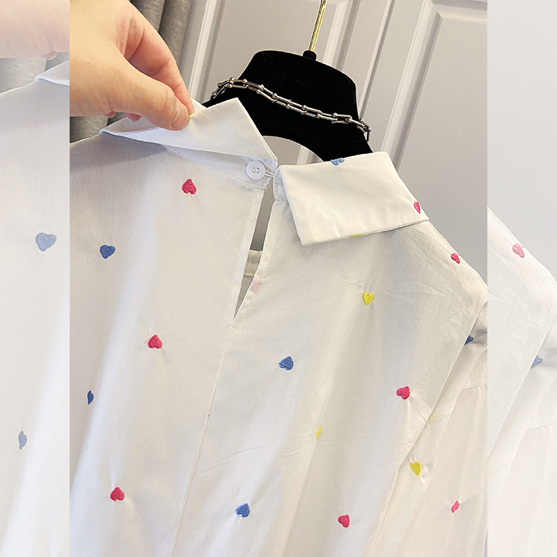 Блуза с дълги ръкави в стил кардиган, бродирано сърце, 95% памук, свободна кройка